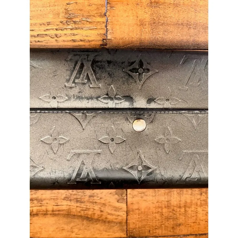 Authentic LOUIS VUITTON Gray Monogram Matt Vernis Long Sarah Wallet W/COA